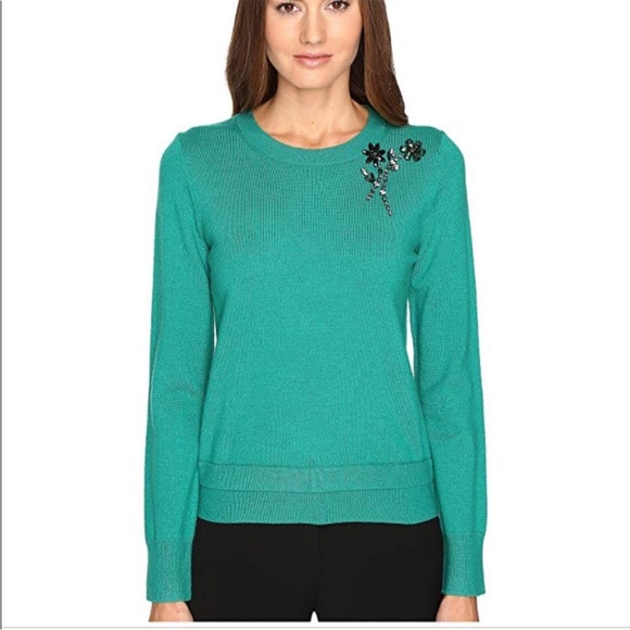 kate spade Sweaters - Kate Spade Embellished Rhinestone Wool Holiday brooch winter designer green